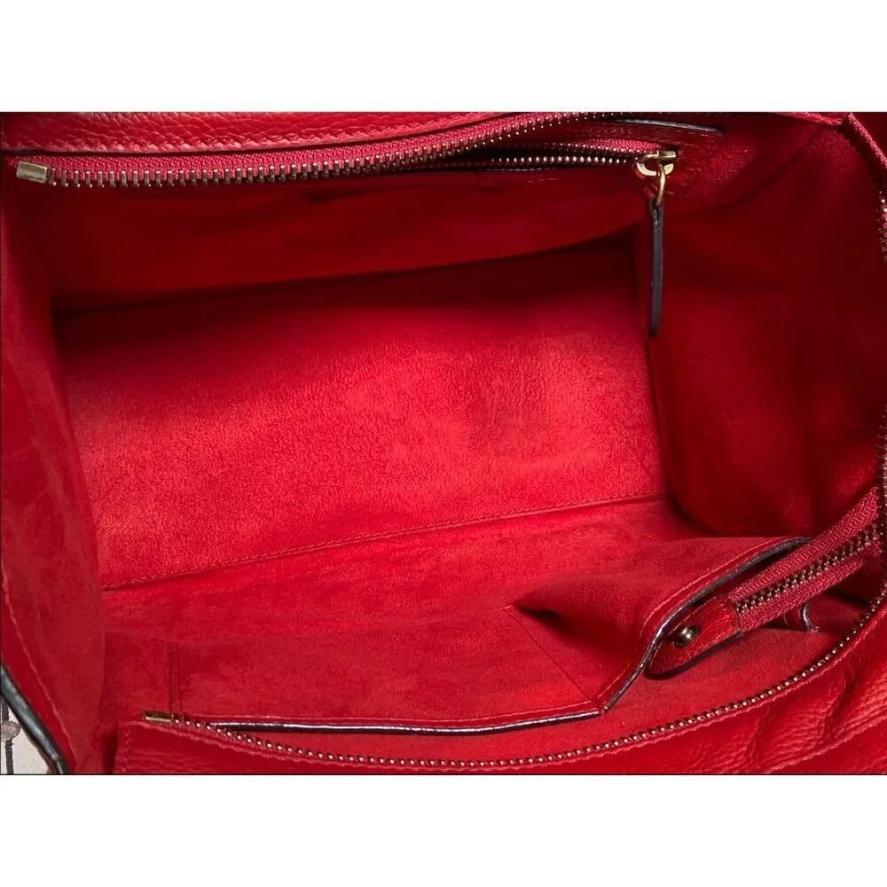 Céline Mini Luggage Tote Red Drummed Calfskin Leather Bag MSRP $3,100